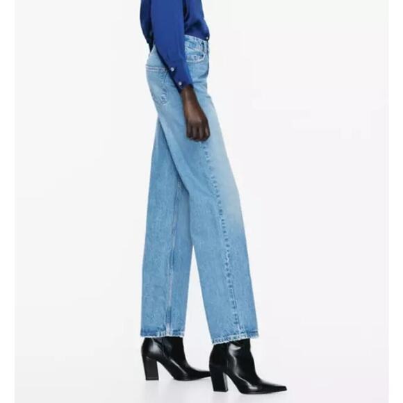 Zara High Rise Straight Jeans Mid-Blue Size 0 NWT - Picture 3 of 8